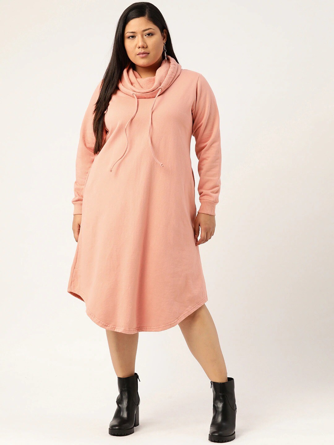 

theRebelinme Women Plus Size Pink Solid A-Line Cotton Midi Dress