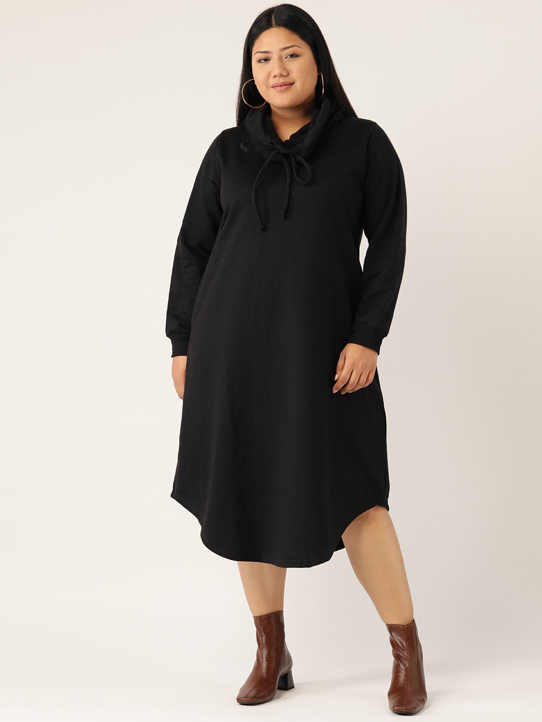 

theRebelinme Black Cotton A-Line Plus Size Midi Dress