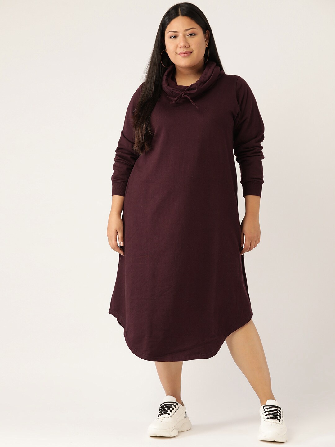 

theRebelinme Cotton Burgundy Shirt Plus Size Midi Dress
