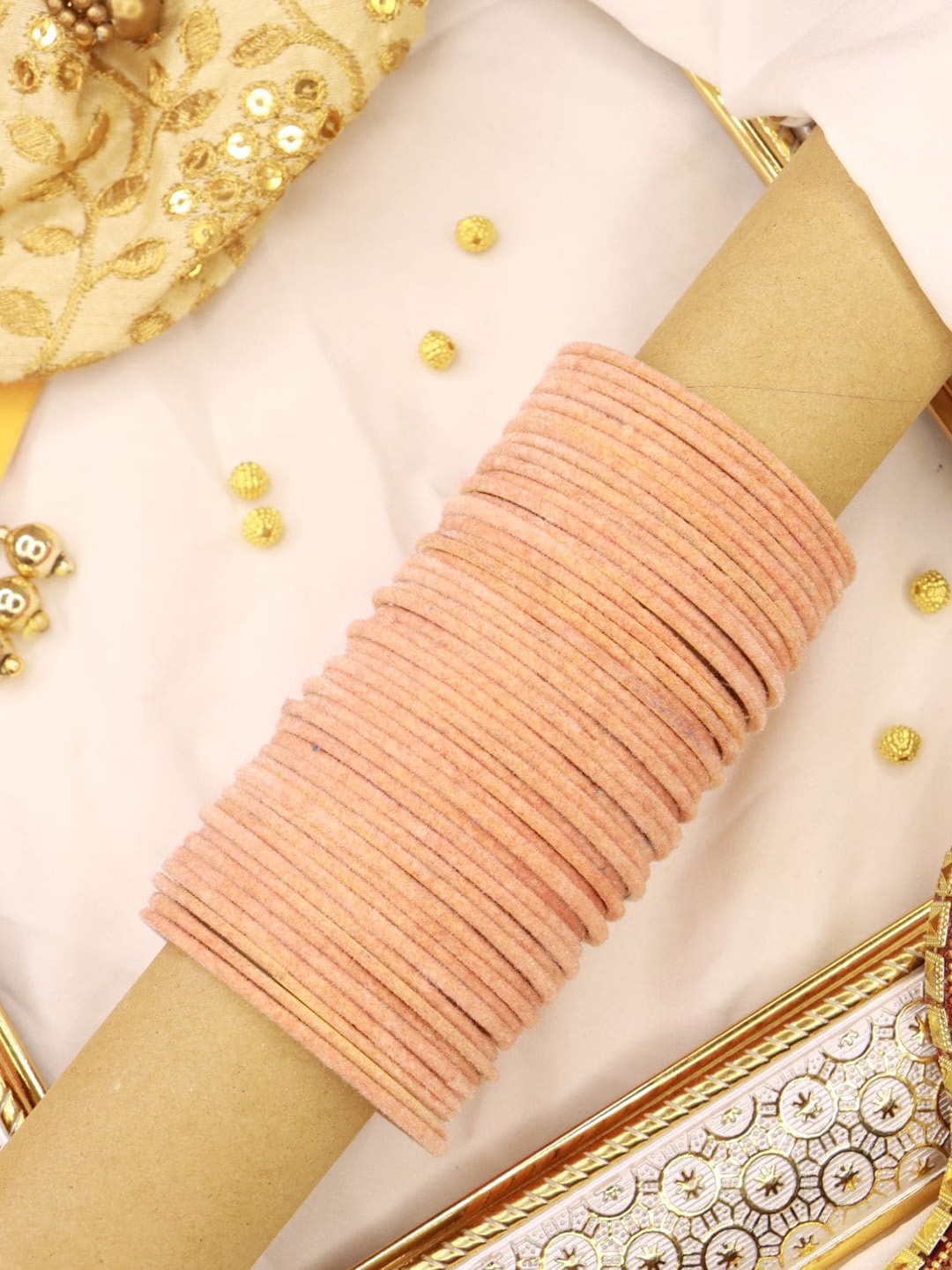 

I Jewels Set Of 48 Peach-Coloured Solid Bangles