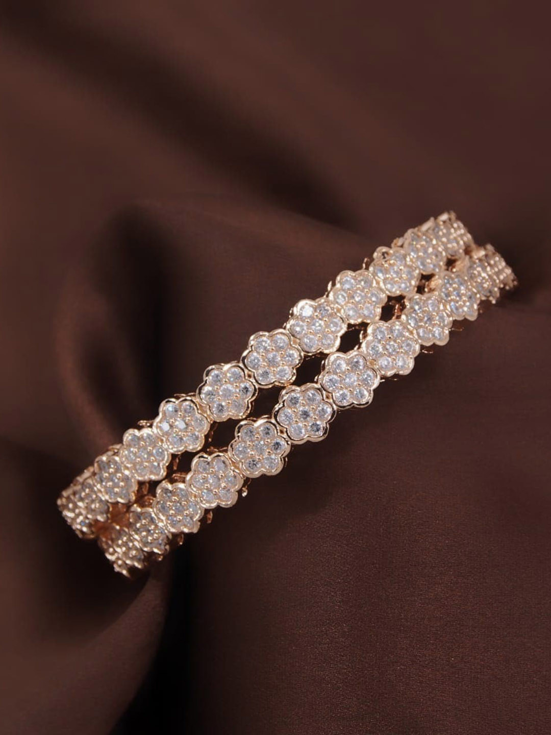 

I Jewels Women Set Of 2 Rose Gold-Plated White AD-Studded Bangles
