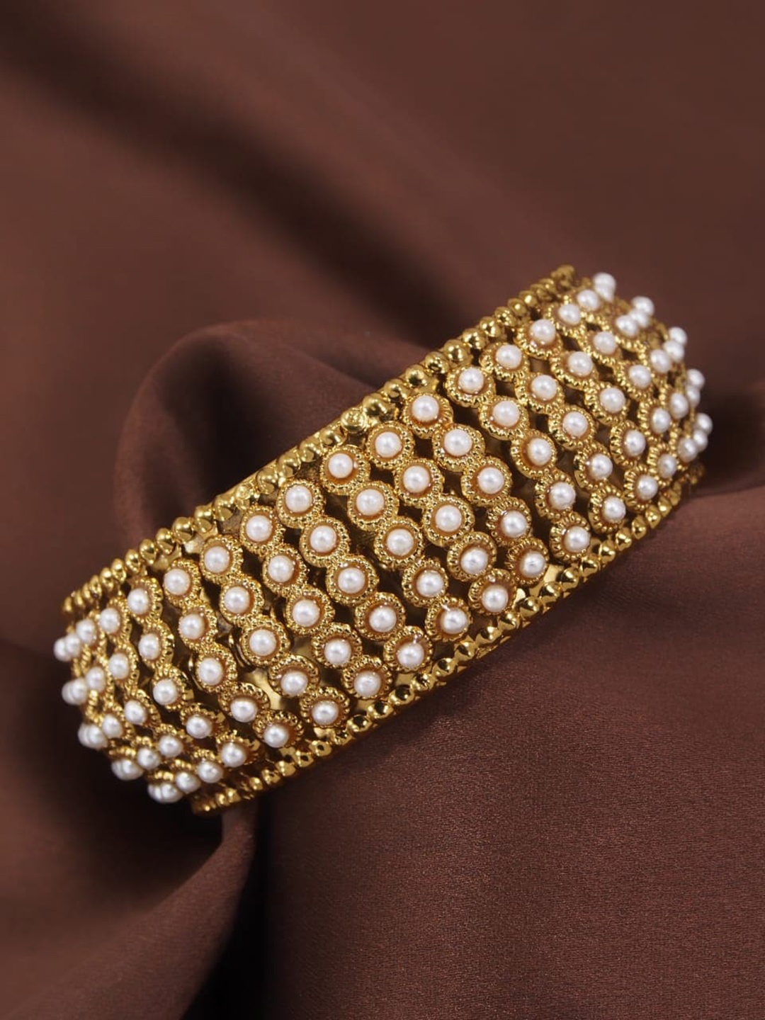 

I Jewels Women Set Of 3 Gold-Plated Pearls Studded Kada Bangles