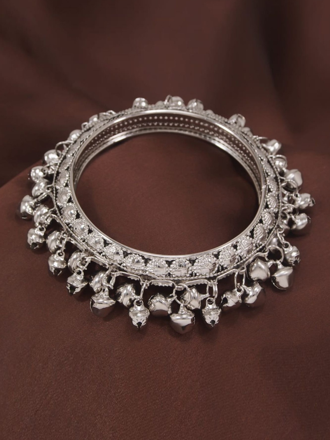 

I Jewels Women Set Of 2 Silver-Plated Ghungroo-Beaded Bangles