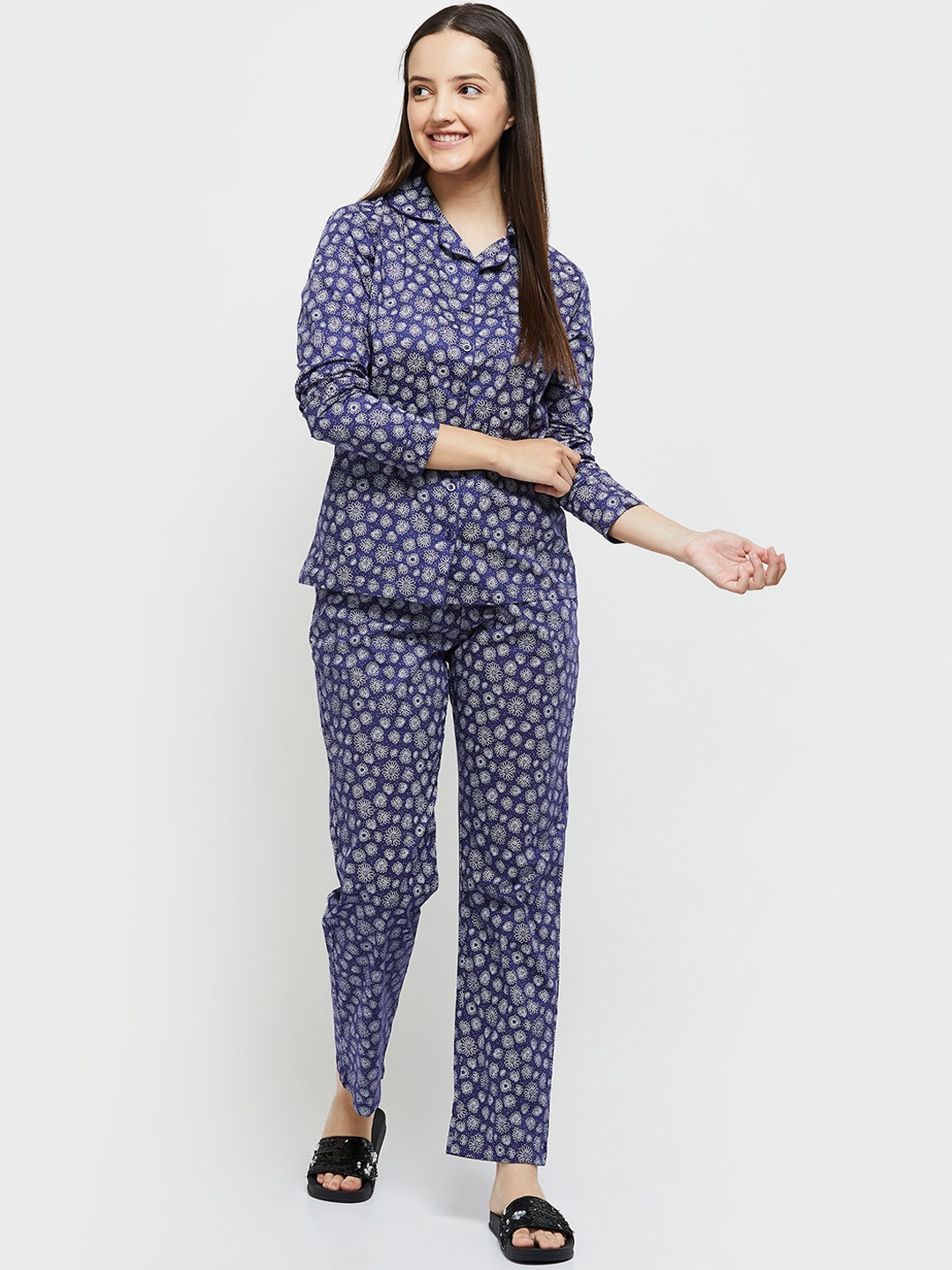

max Women Blue & Grey Printed Night suit