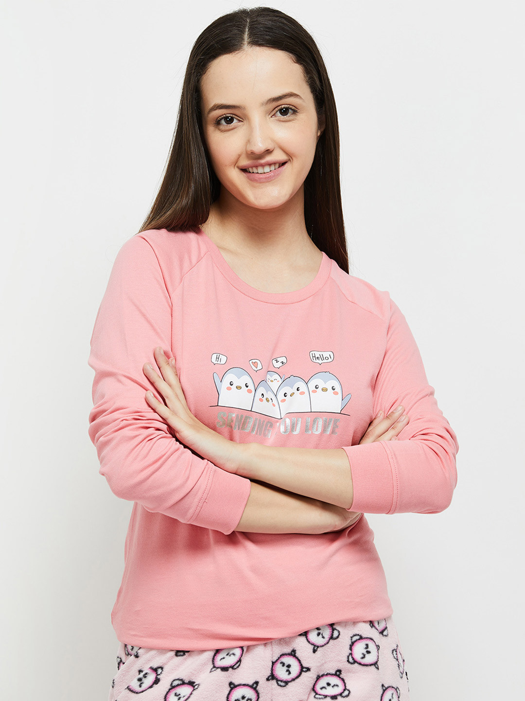 

max Women Pink & White Printed Night suit