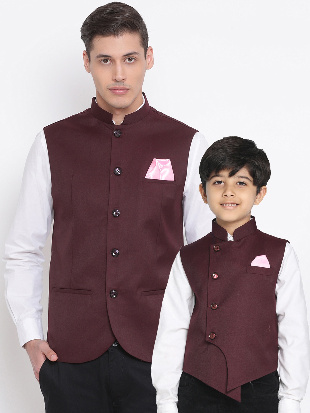 

VASTRAMAY Boys Maroon Red Solid Nehru Jacket