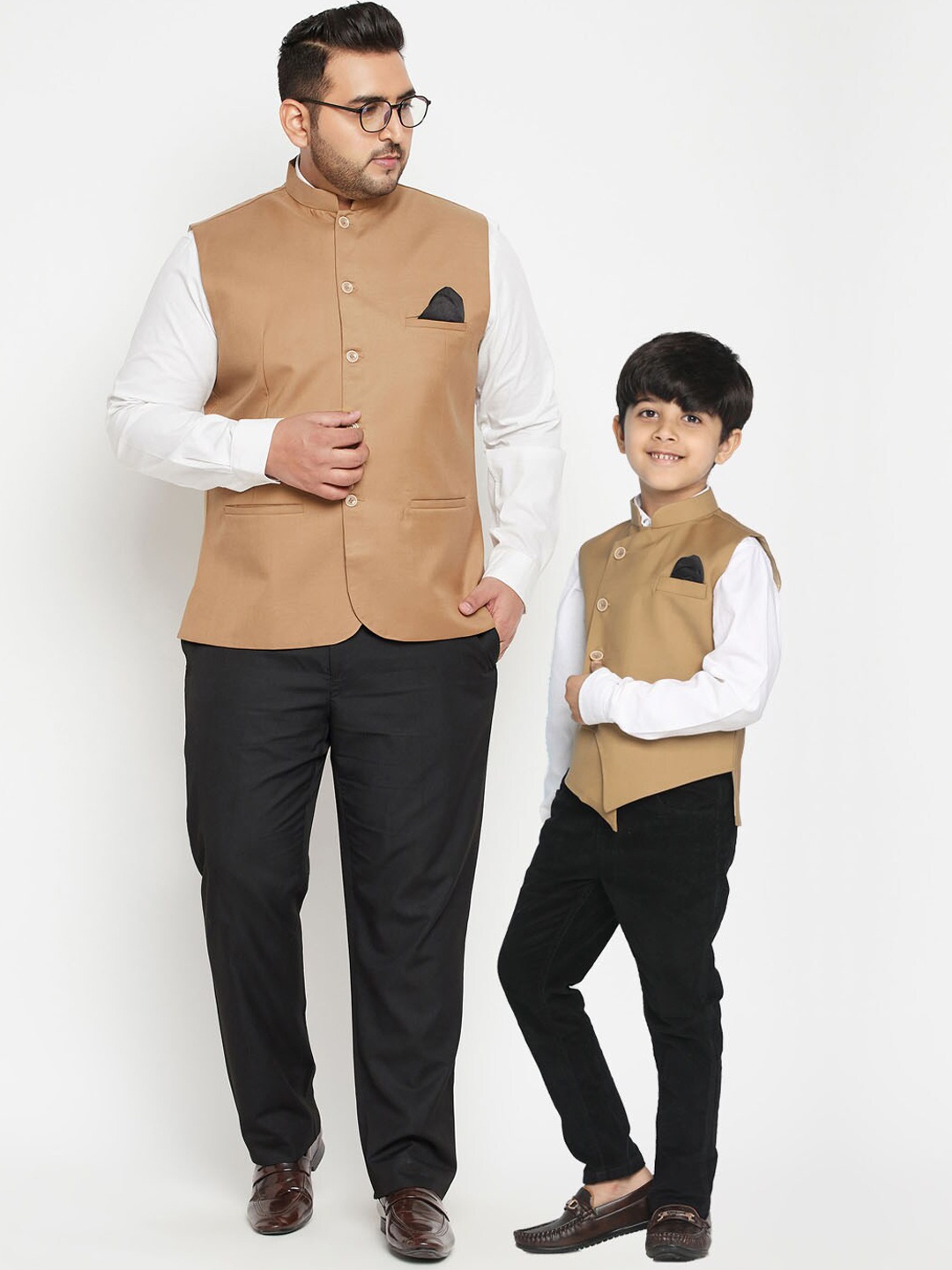 

VASTRAMAY Boys Camel Brown Solid Nehru Jacket
