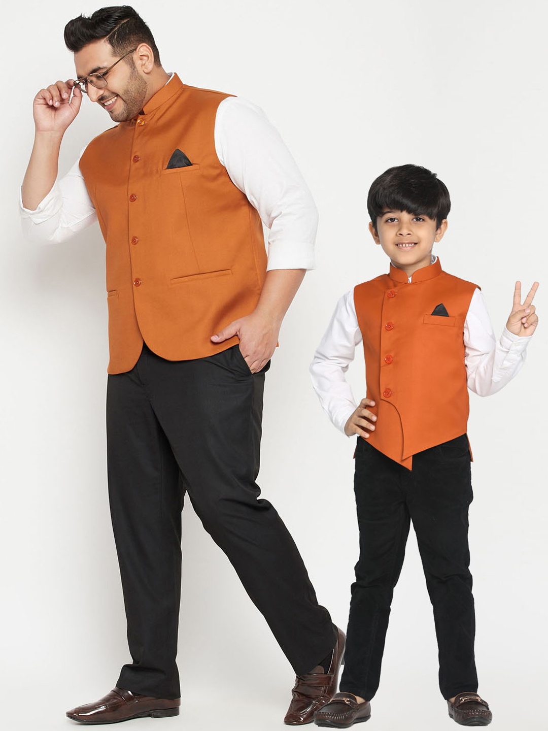 

VASTRAMAY Boys Orange Solid Nehru Jacket