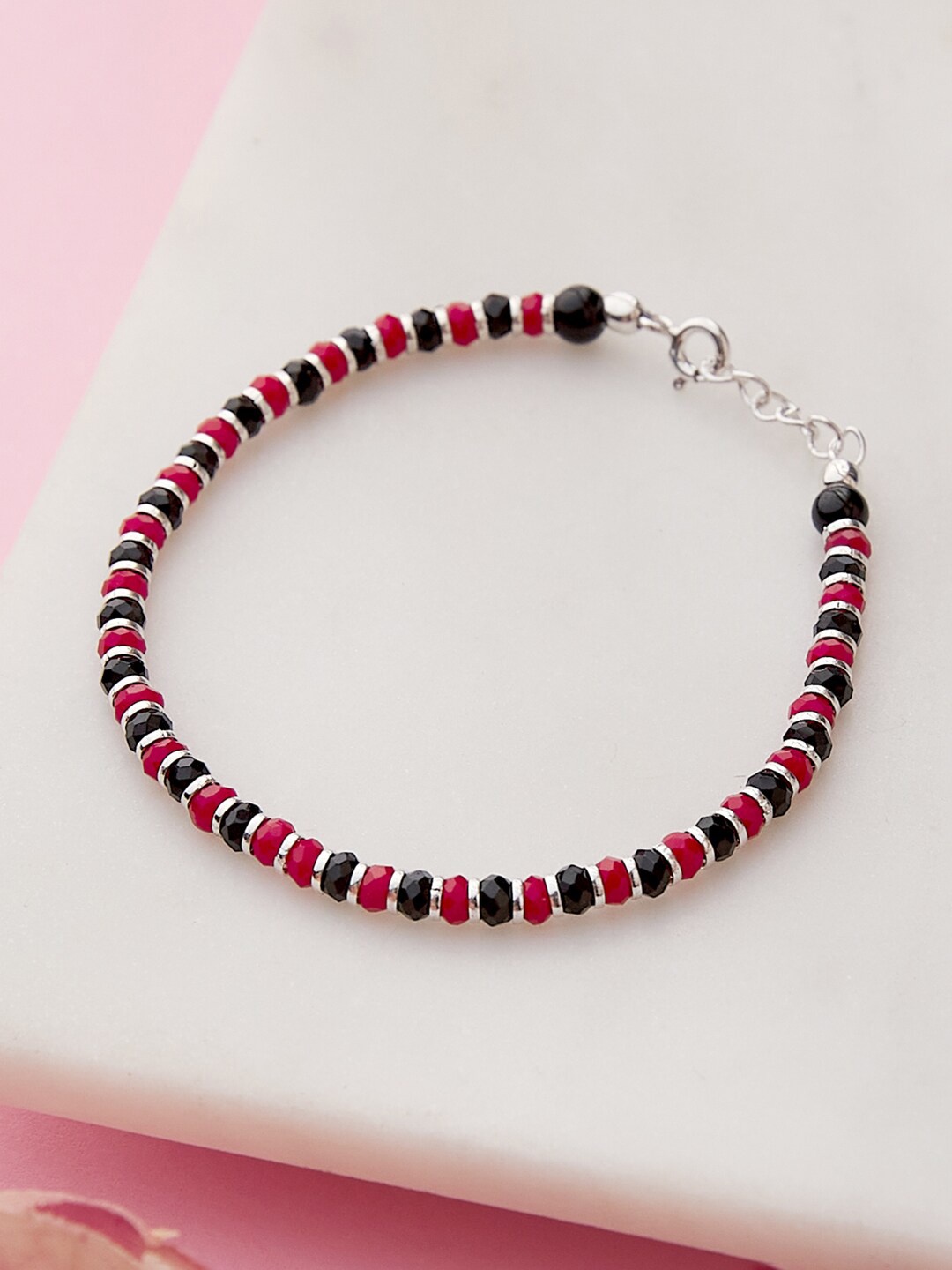 

Fabindia Women Silver-Toned & Red Silver Link Bracelet