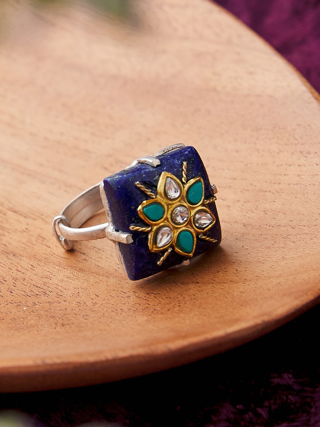 

Fabindia Women Silver-Plated Stone Studded Adjustable Ring