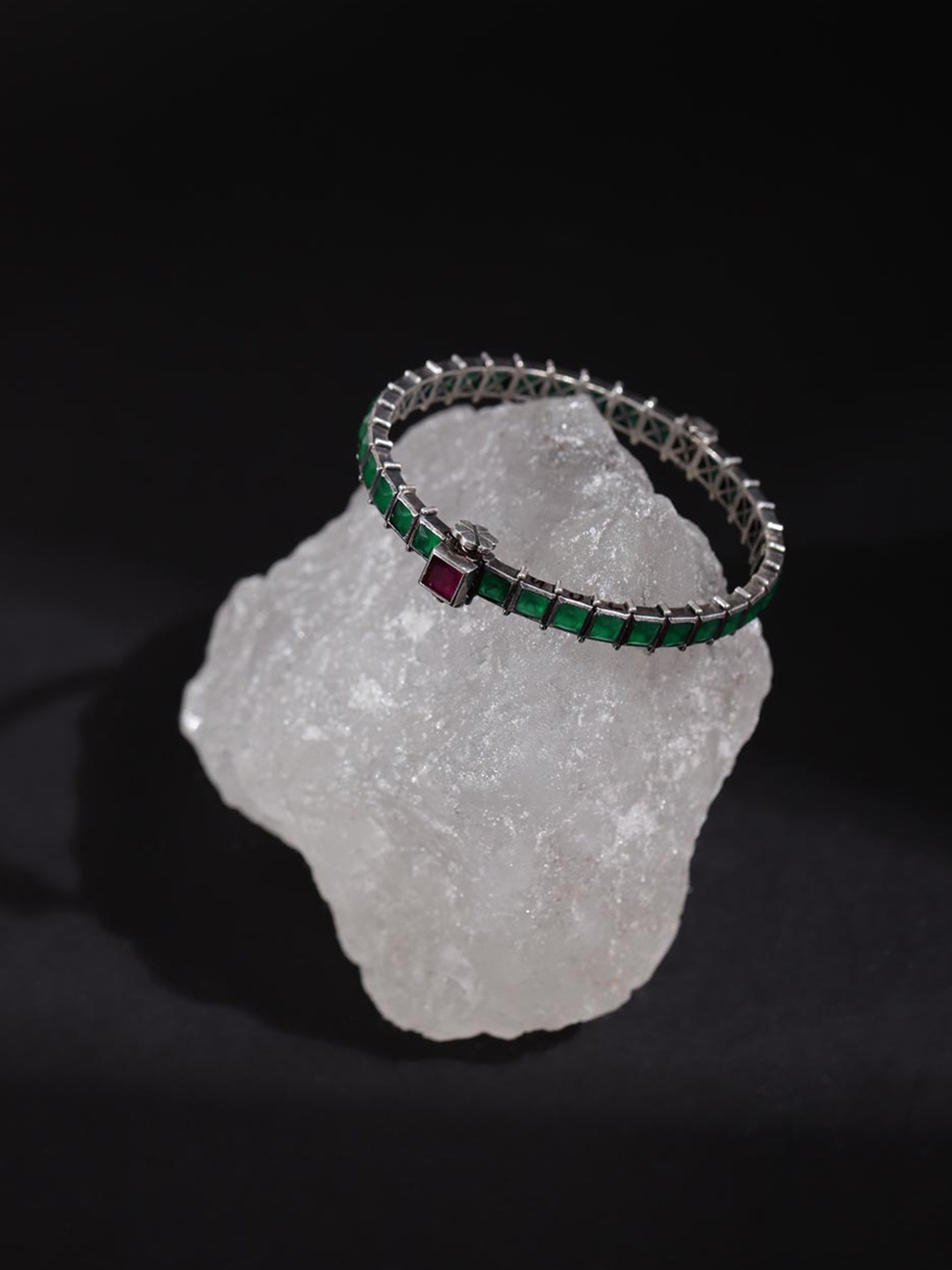 

Fabindia Women Green Silver Crystals Bangle-Style Bracelet