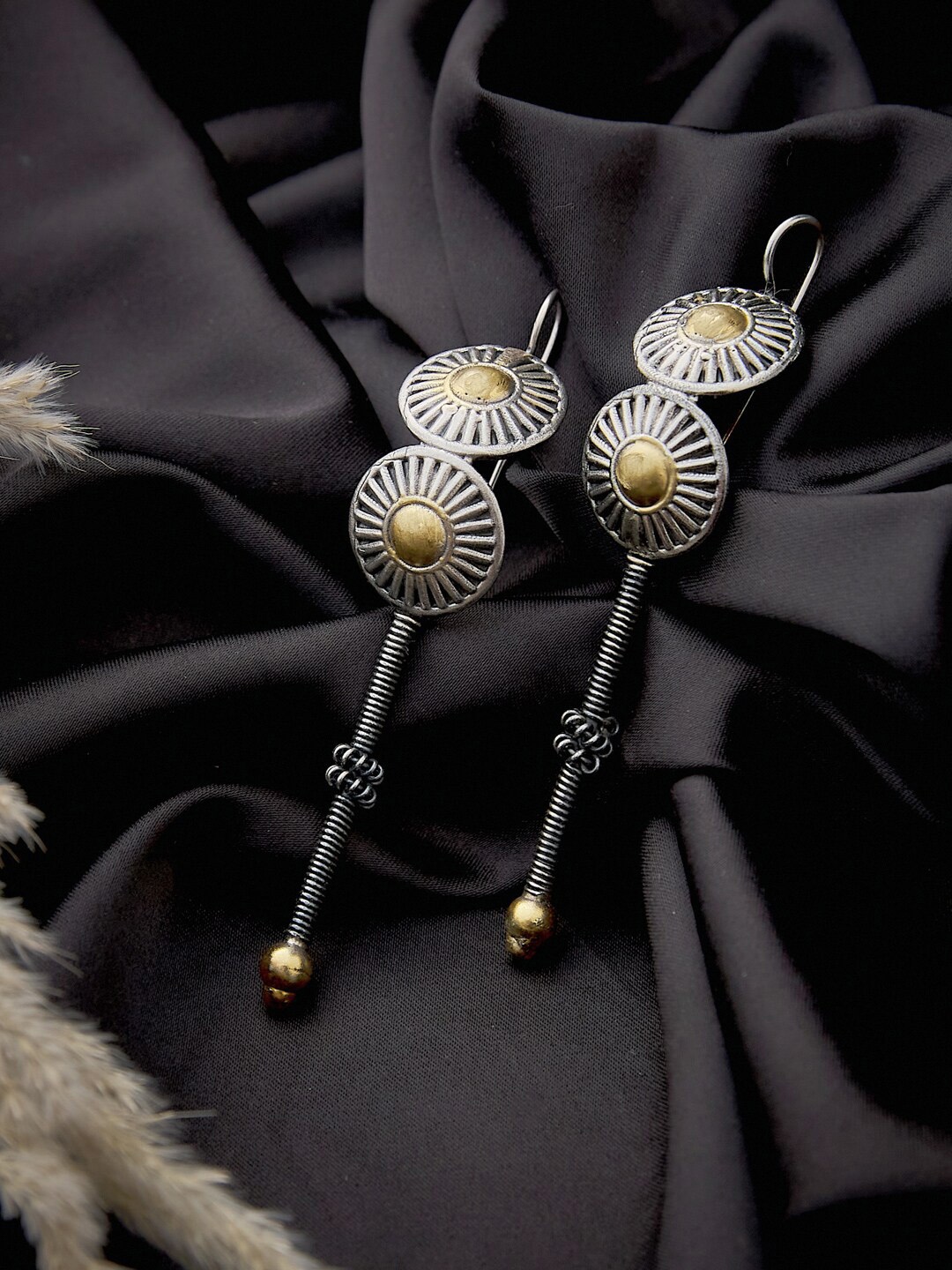

Fabindia Gold-Toned & Silver-Plated Classic Oxidized Drop Earrings