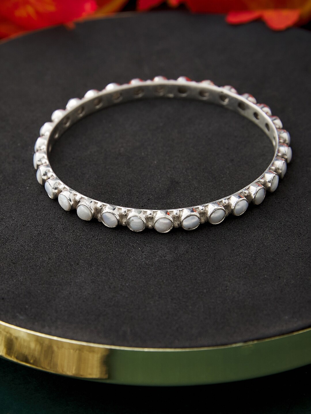 

Fabindia Women White Silver Pearls Bangle-Style Bracelet