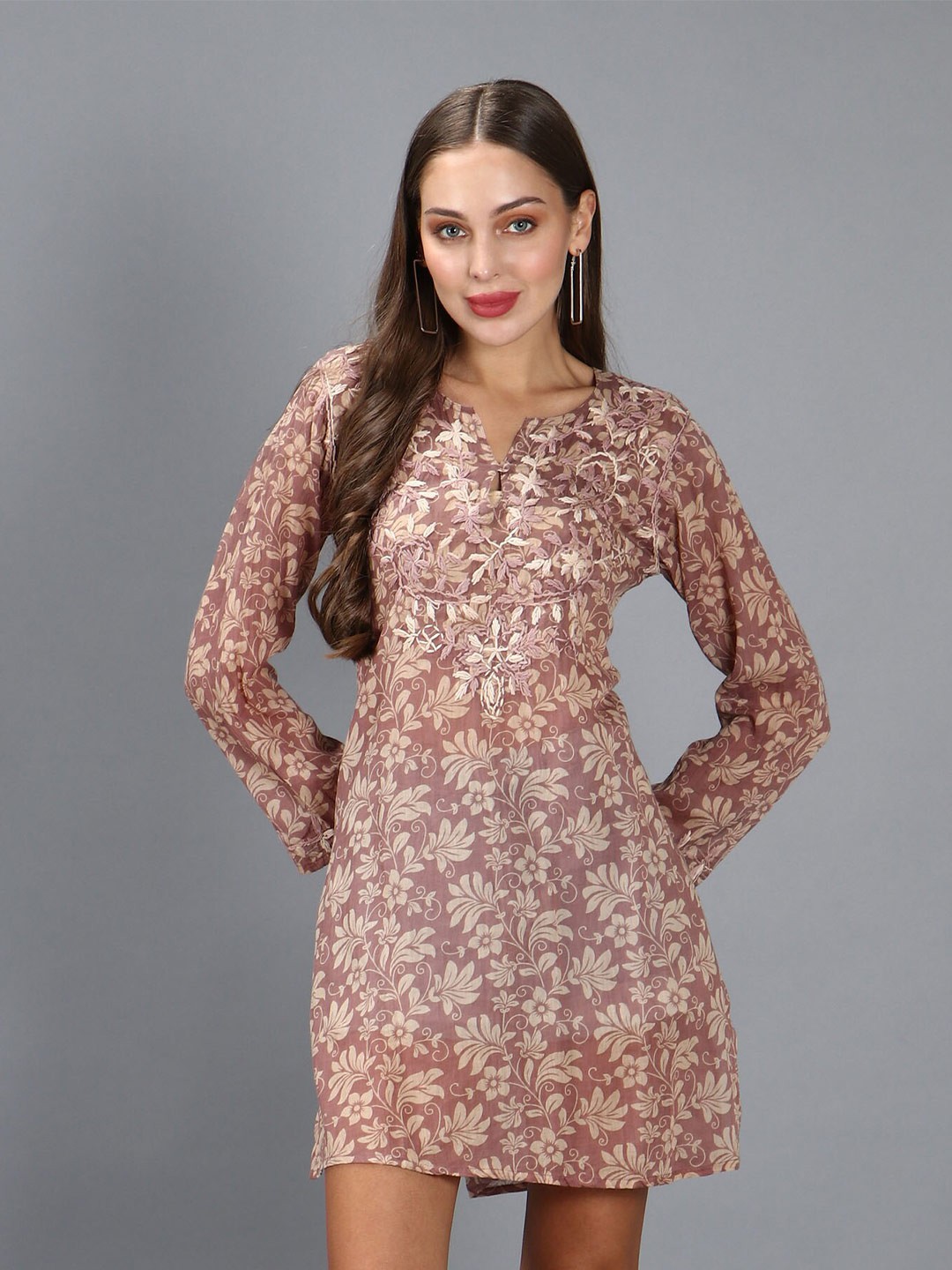 

Aditi Wasan Women Mauve & Beige Printed Cotton Tunic
