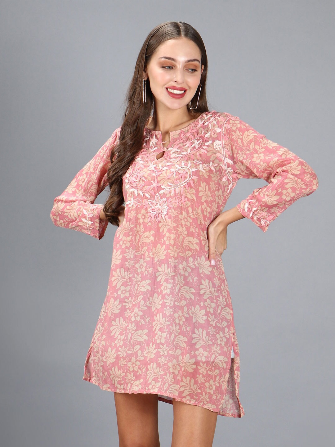 

Aditi Wasan Women Beige & Pink Printed Cotton Tunic