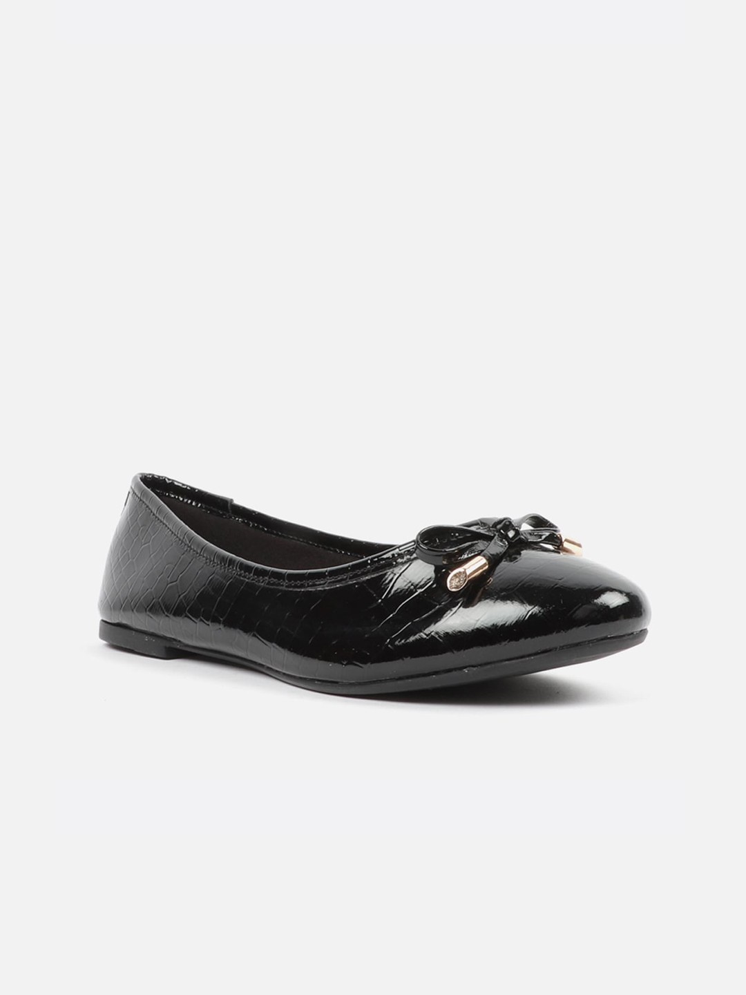 

Carlton London Women Black Textured Ballerinas Flats with Bows