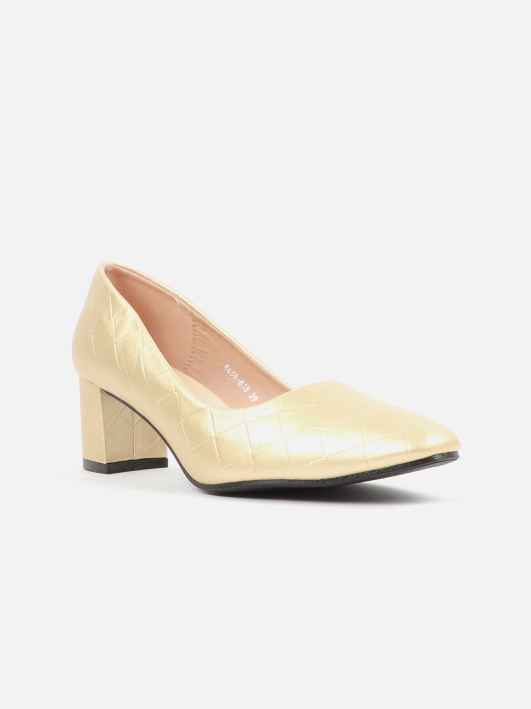 

Carlton London Women Gold Textured Synthetic Block Pumps