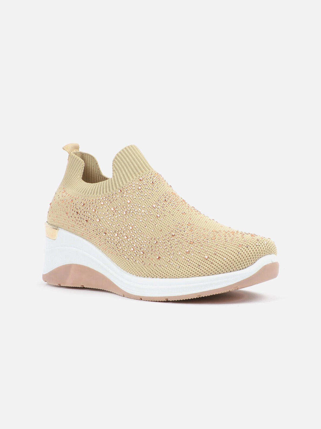 

Carlton London Women Beige Embellished Slip-On Sneakers