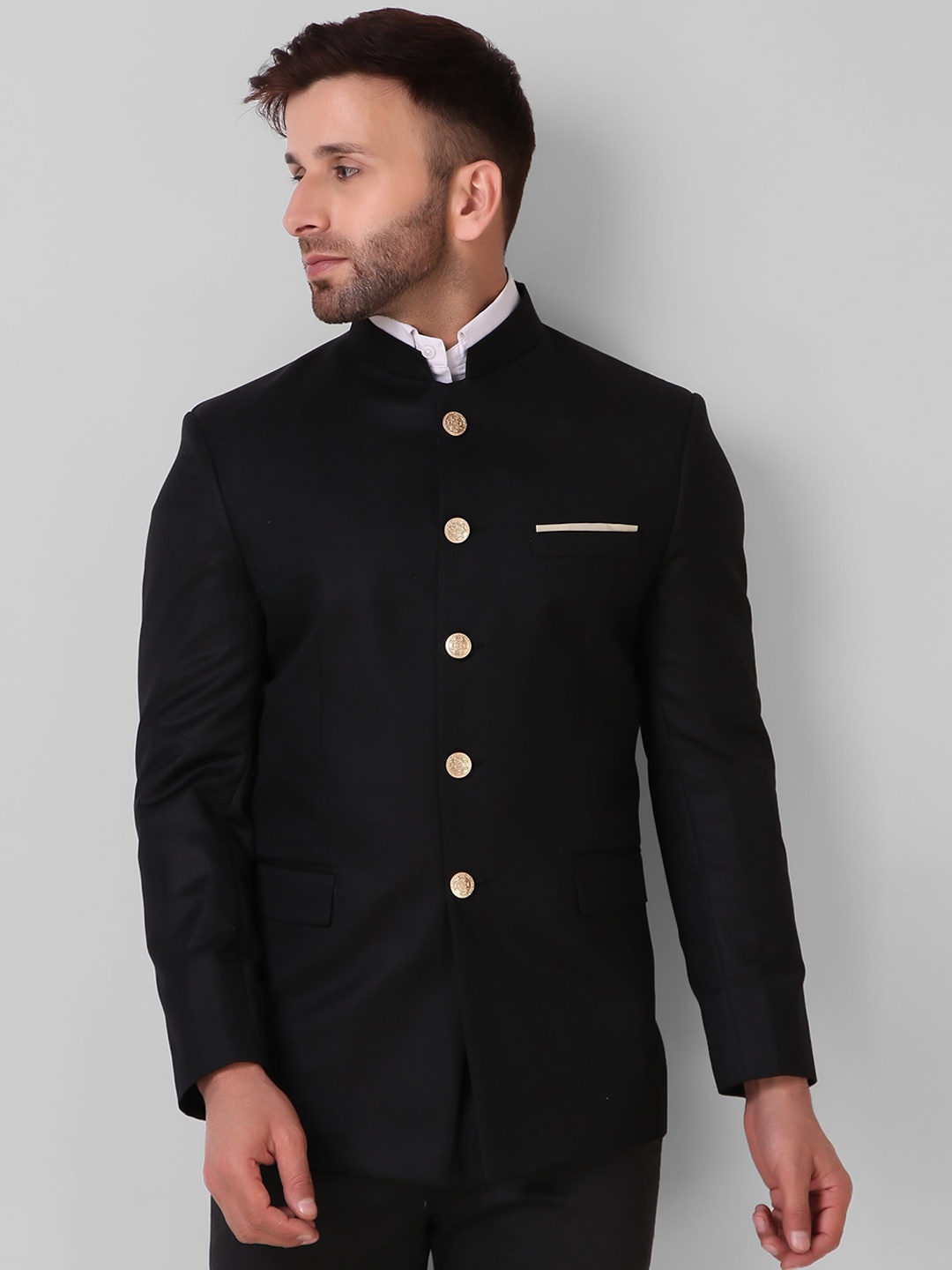 

TrulyFeb Men Black Solid Bandgala Blazer