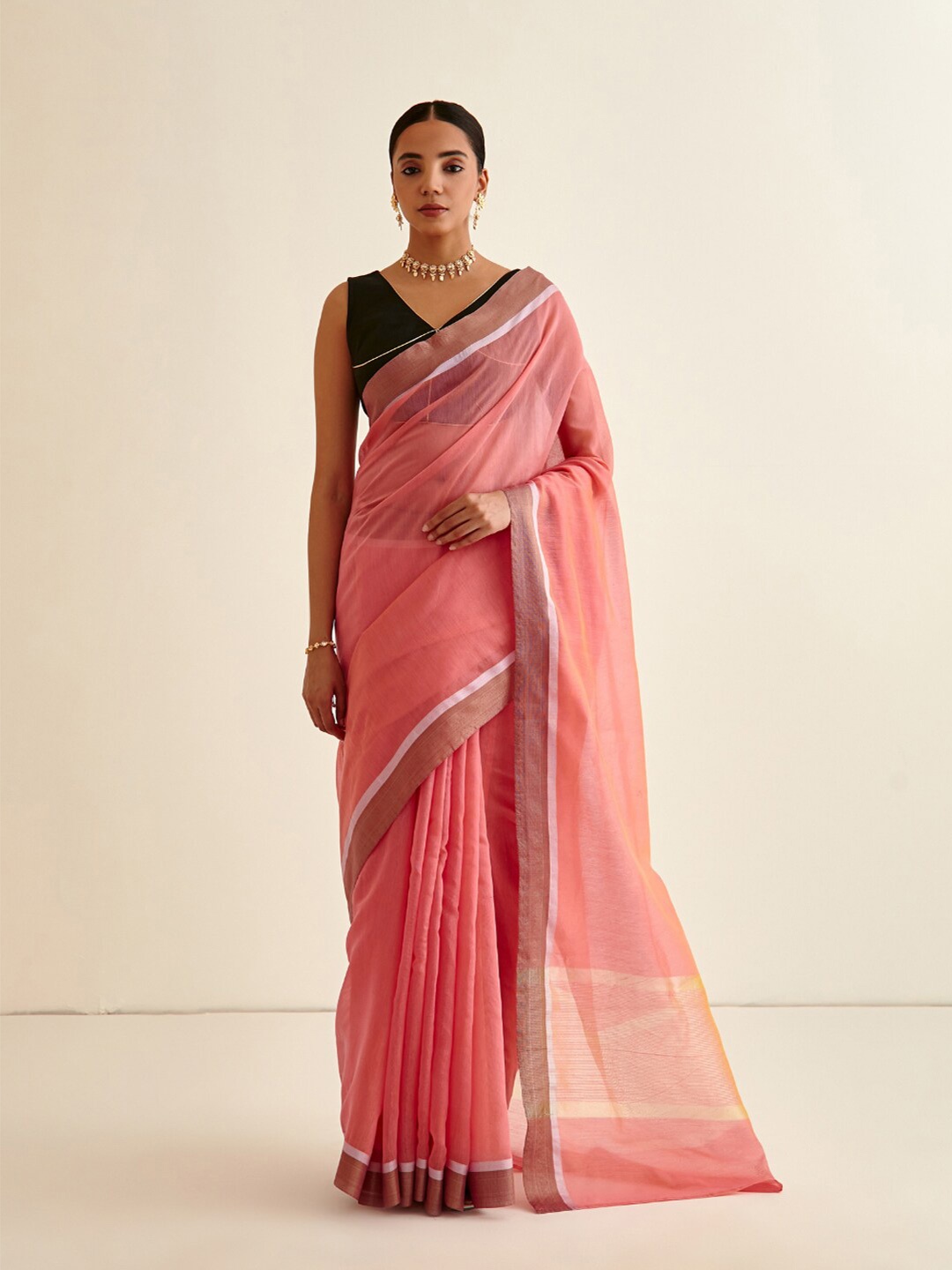 

Abhishti Peach-Coloured Silk Cotton Banarasi Saree