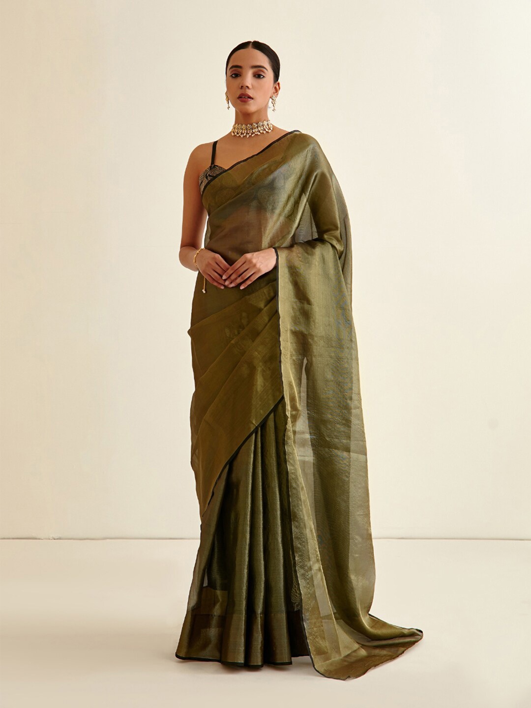 

Abhishti Green Tissue Banarasi Silk Saree