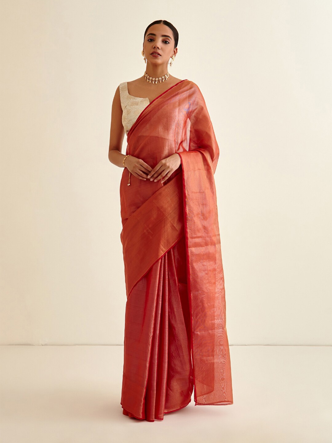

Abhishti Rust Tissue Banarasi Saree