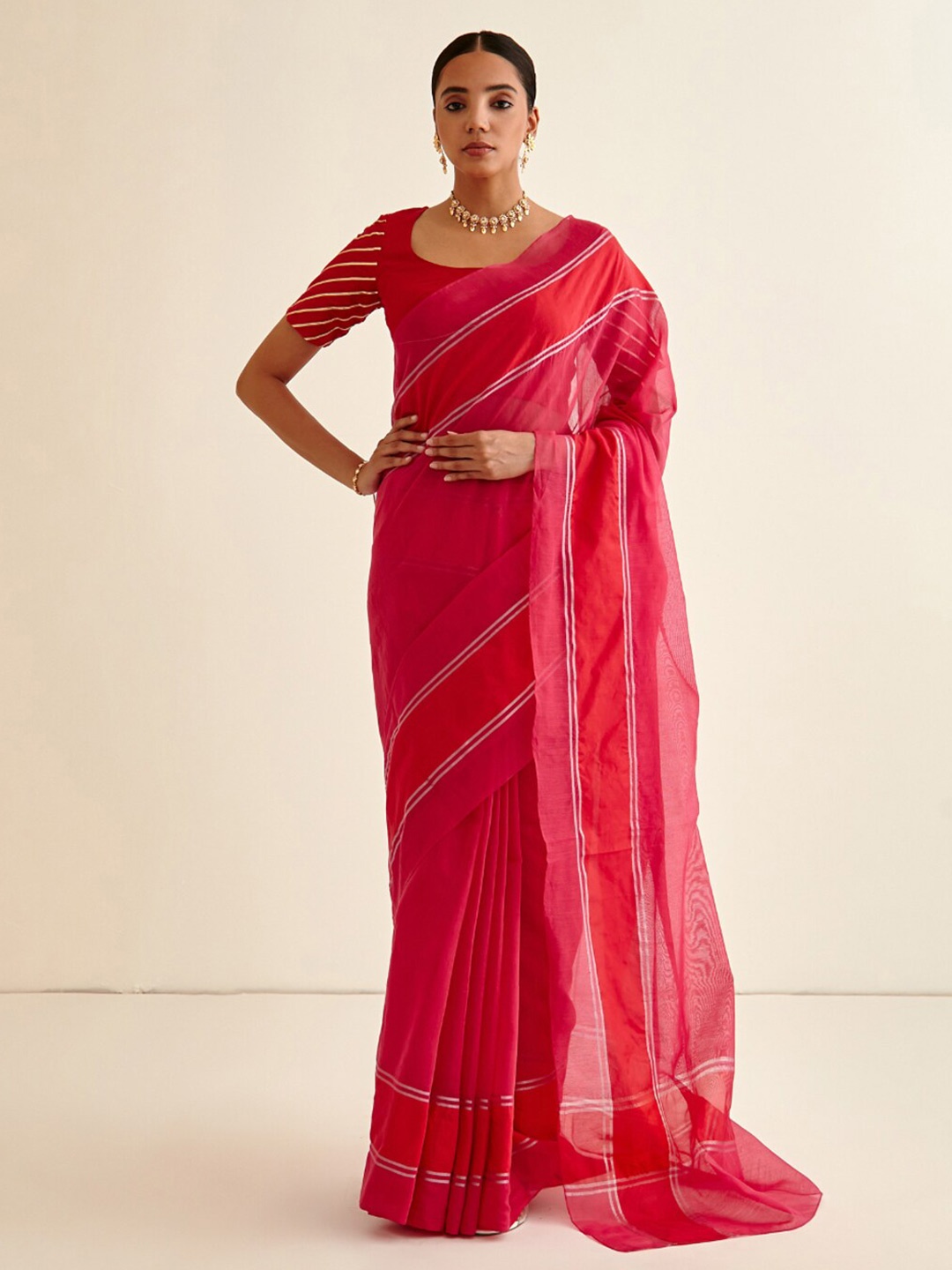 

Abhishti Pink & White Banarasi Saree