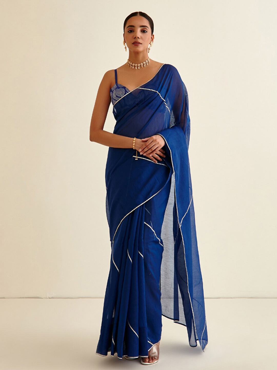 

Abhishti Blue & White Striped Banarasi Saree