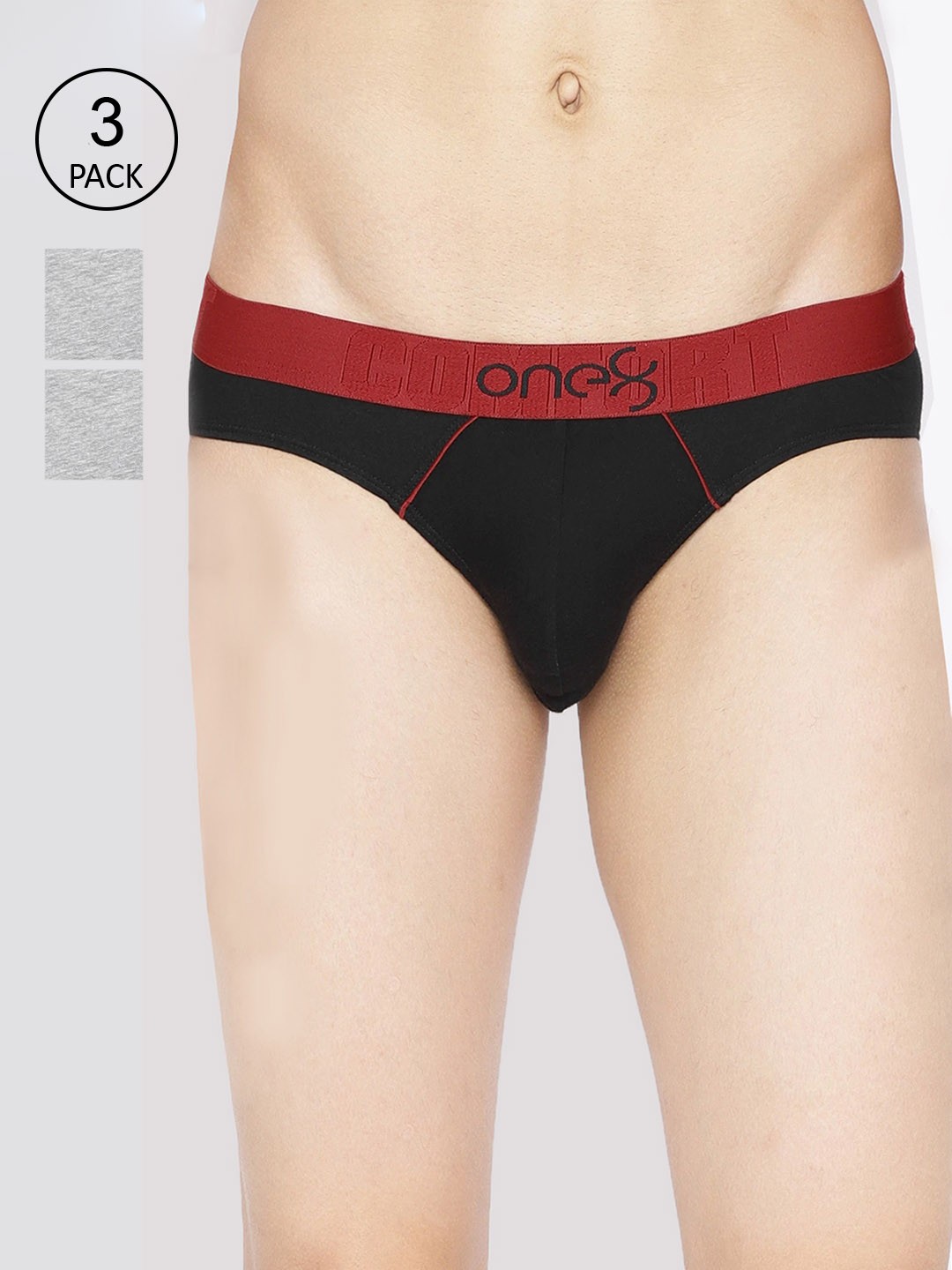 

one8 by Virat Kohli Men Pack Of 3 Solid Basic Briefs, Grey melange