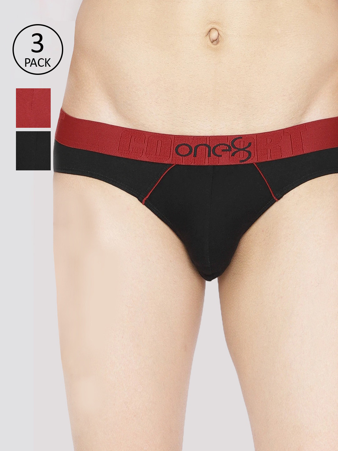 

one8 by Virat Kohli Men Pack of 3 Solid Low-Rise Basic Briefs, Maroon