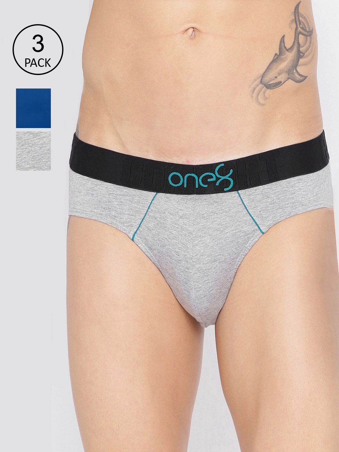 

one8 by Virat Kohli Men Pack of 3 Solid Basic Briefs, Blue