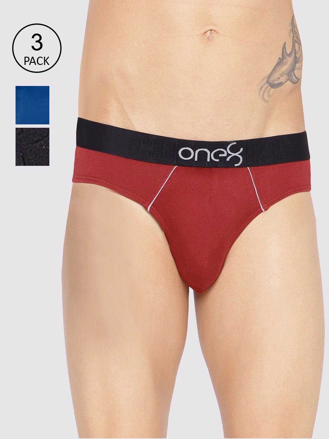 

one8 by Virat Kohli Men Pack of 3 Solid Basic Briefs, Maroon