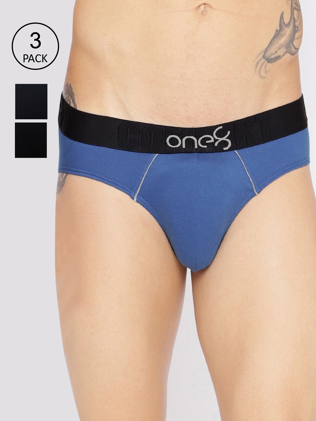 

one8 by Virat Kohli Men Pack of 3 Solid Basic Briefs, Navy blue