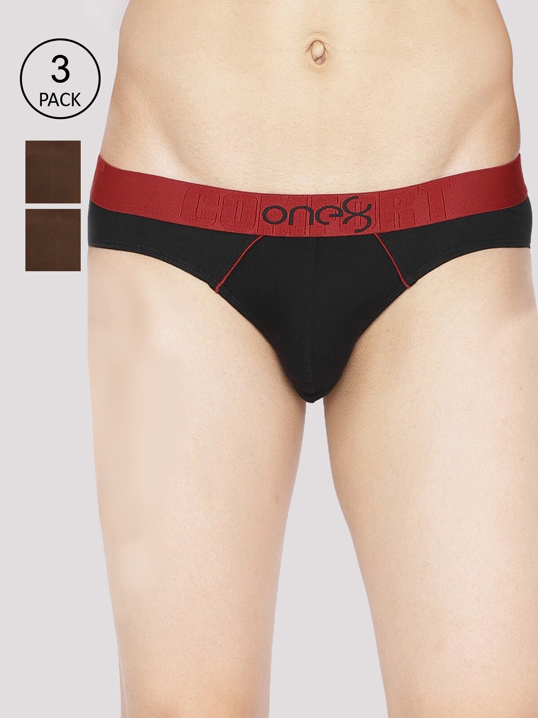 

one8 by Virat Kohli Men Pack of 3 Solid Low-Rise Basic Briefs, Brown