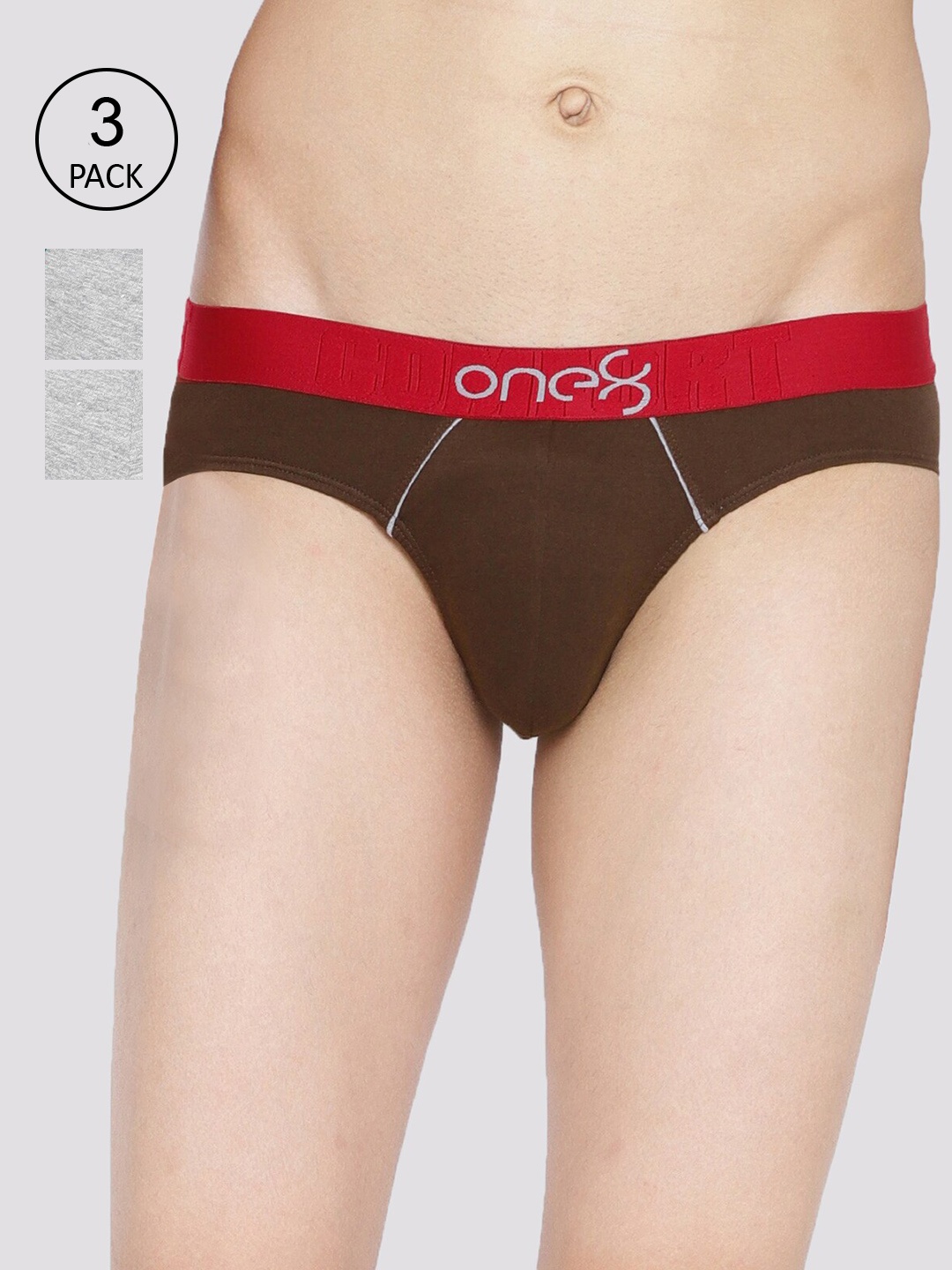 

one8 by Virat Kohli Men Pack of 3 Solid Cotton Basic Briefs, Brown