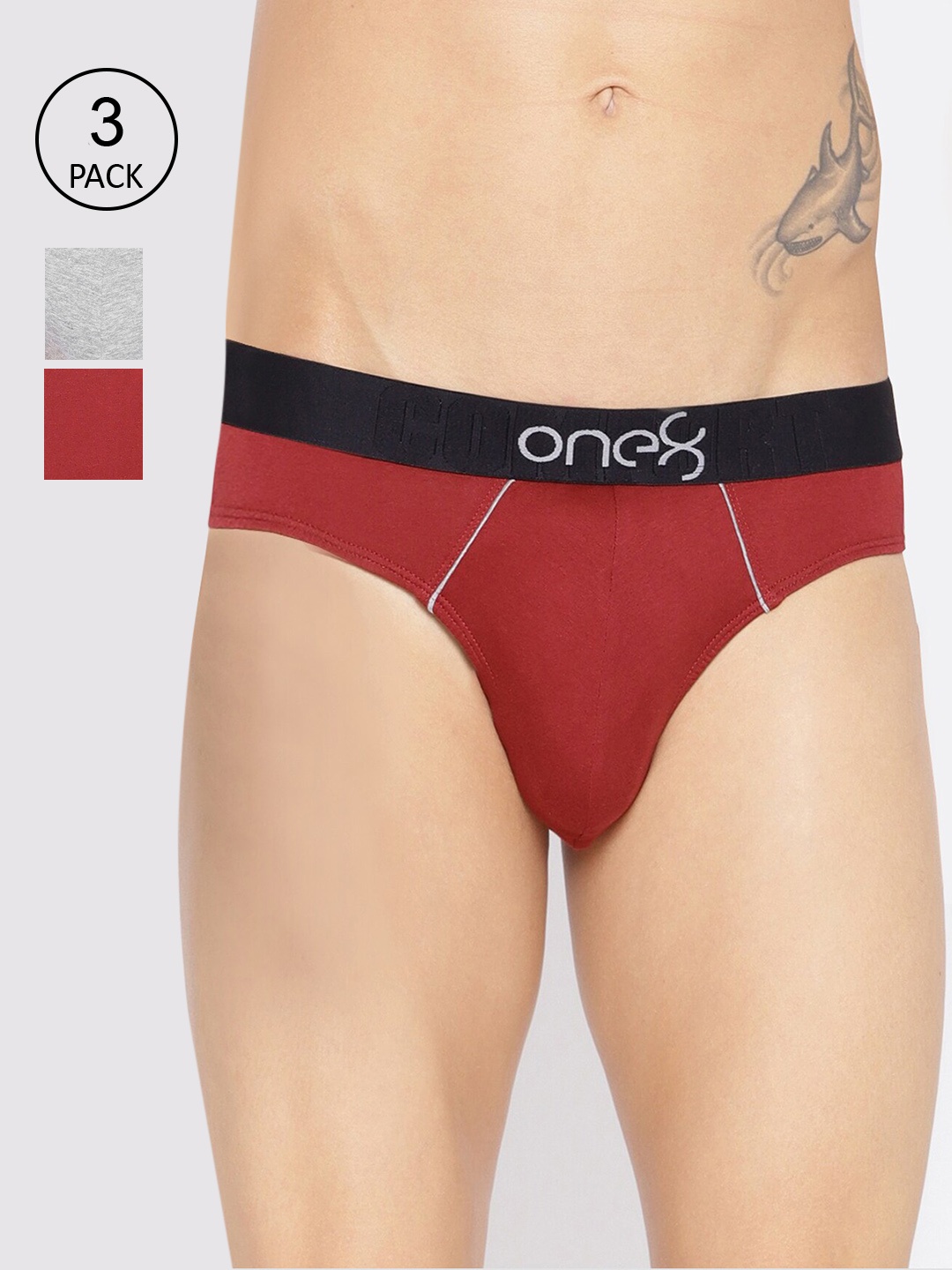 

one8 by Virat Kohli Men Pack Of 3 Solid Low-Rise Basic Briefs, Maroon