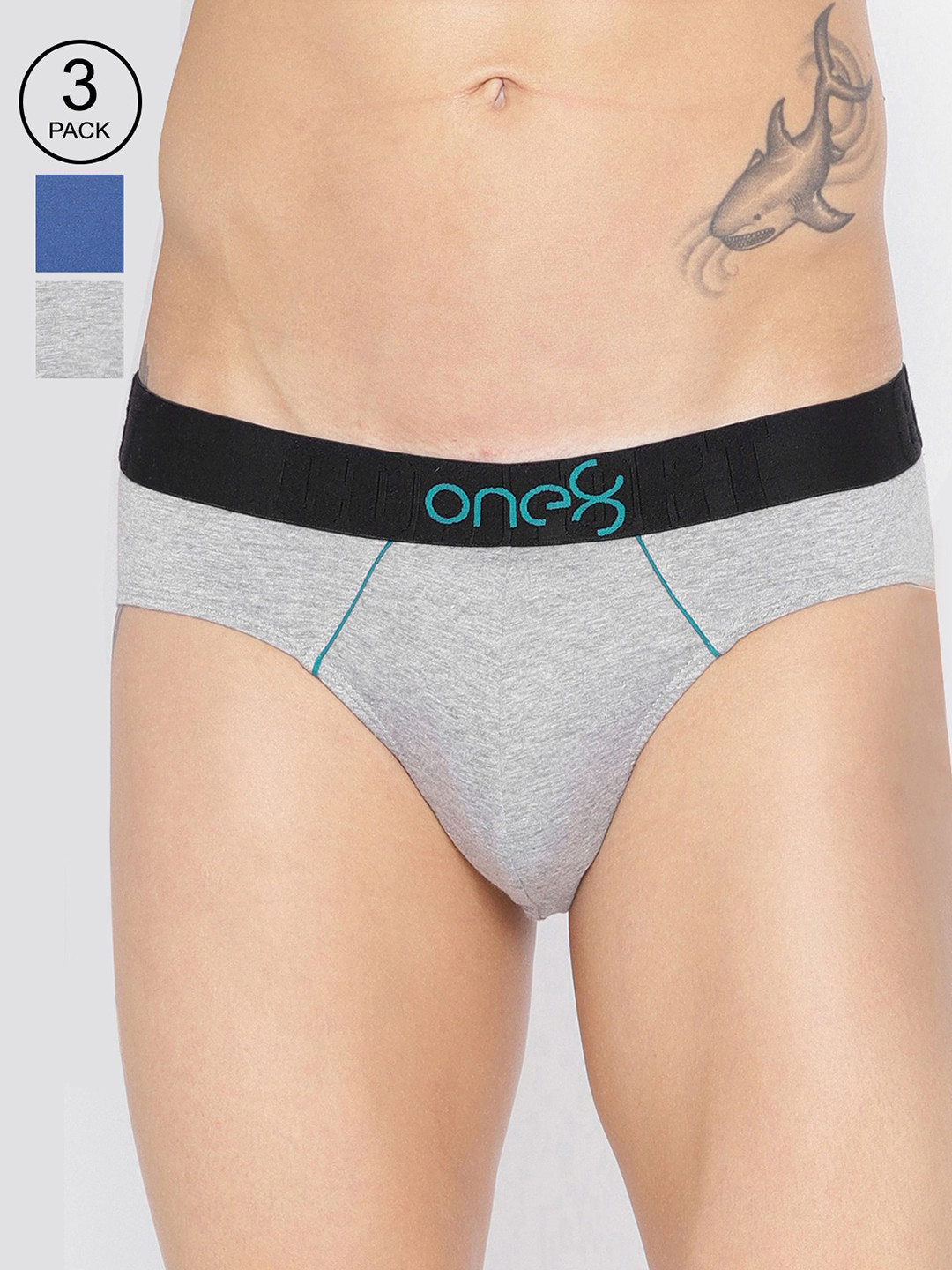 

one8 by Virat Kohli Men Pack of 3 Solid Basic Briefs, Grey melange