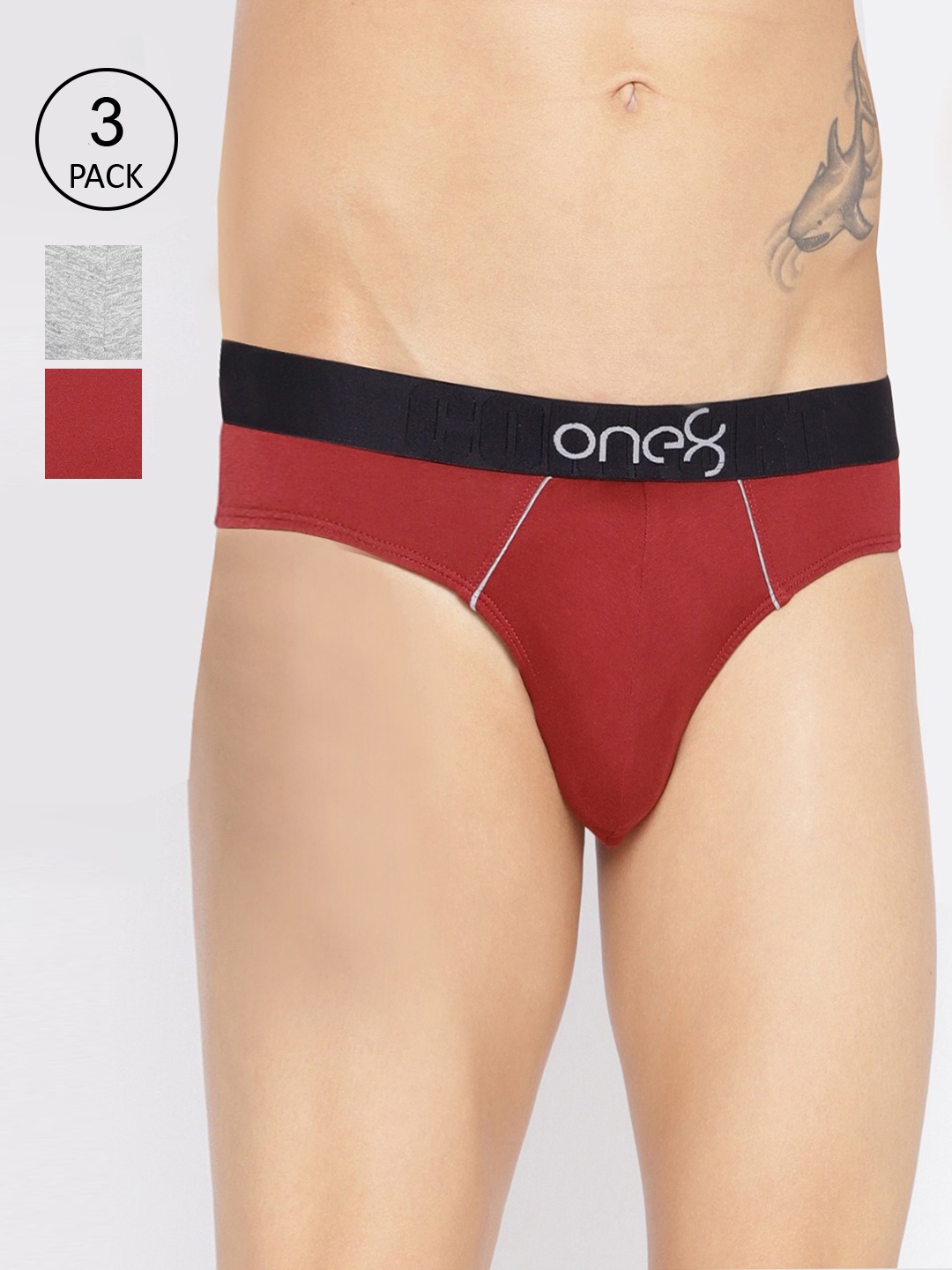 

one8 by Virat Kohli Men Pack of 3 Solid Cotton Basic Briefs, Maroon