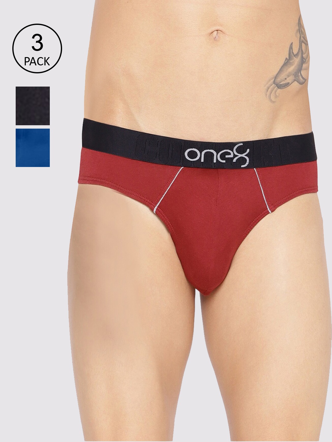 

one8 by Virat Kohli Men Pack of 3 Solid Cotton Basic Briefs, Maroon