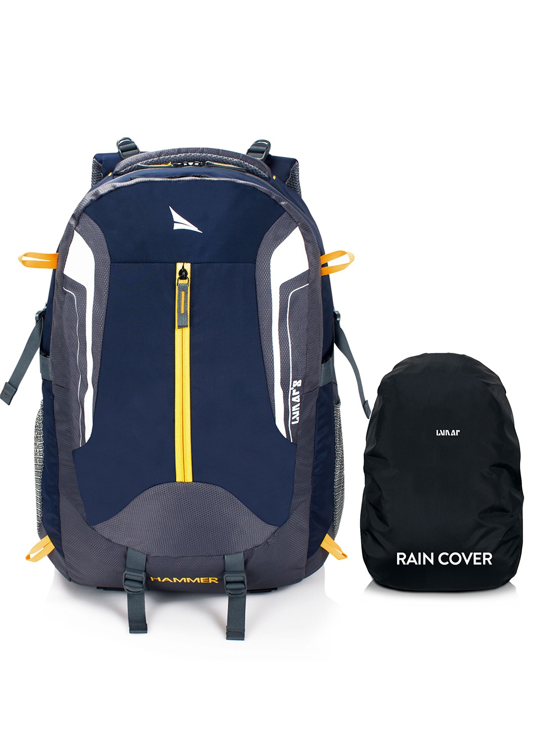 

LUNAR'S Unisex Grey & Blue Colourblocked Embroidered Backpack