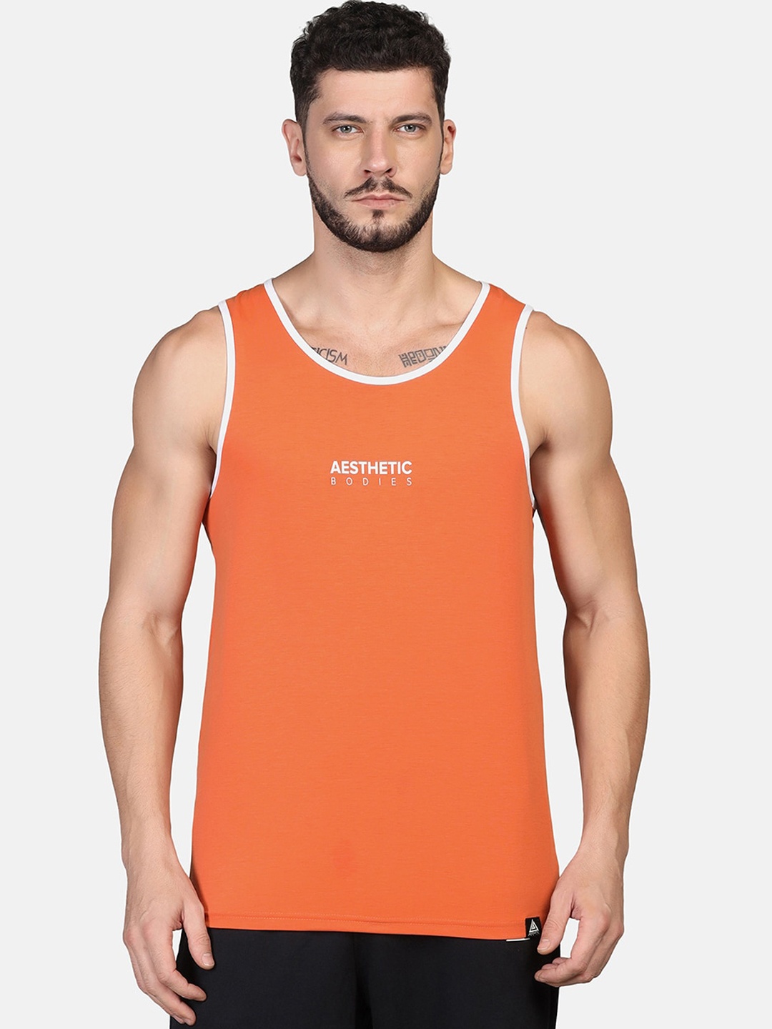 

Aesthetic Bodies Men Orange Cotton Gym Vest