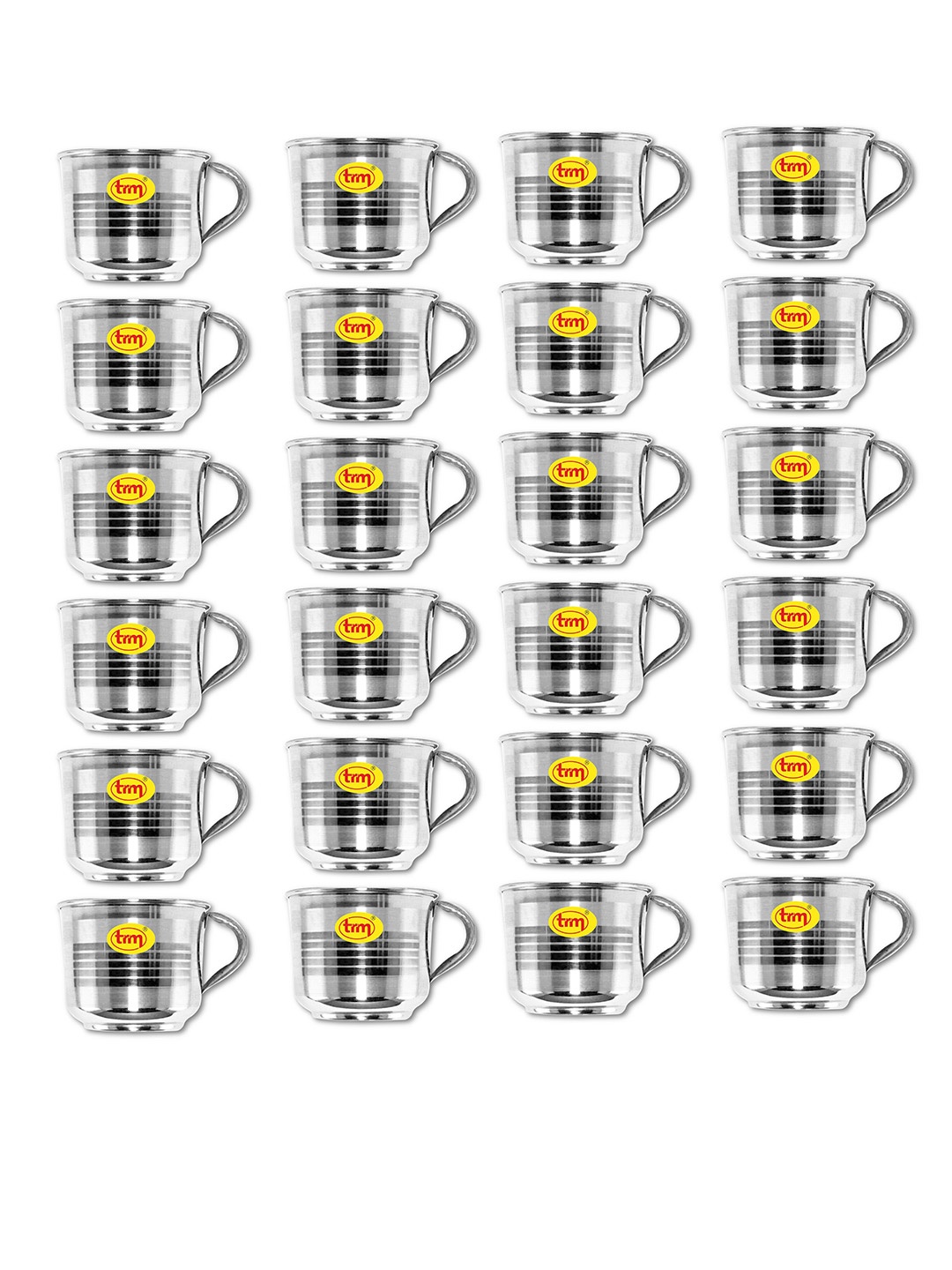 

TRM Silver-Toned Set of 24 Solid Stainless Steel Glossy Mugs 125ml each