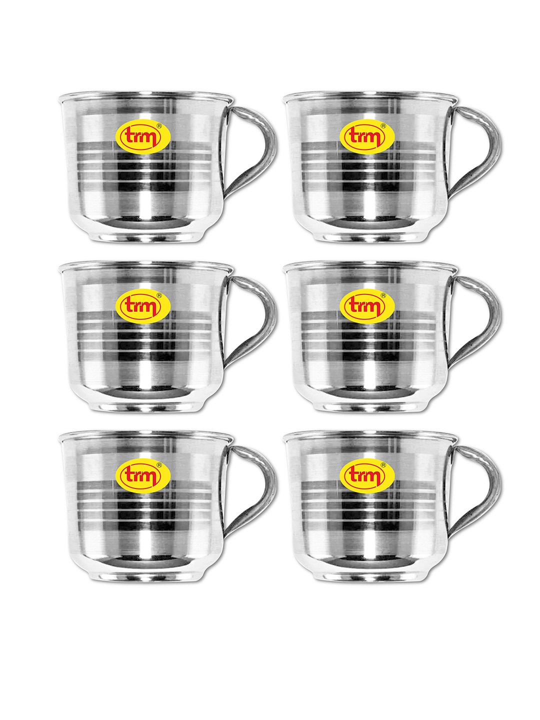 

TRM Silver-Toned Set of 6 Stainless Steel Glossy Mugs 125ml each
