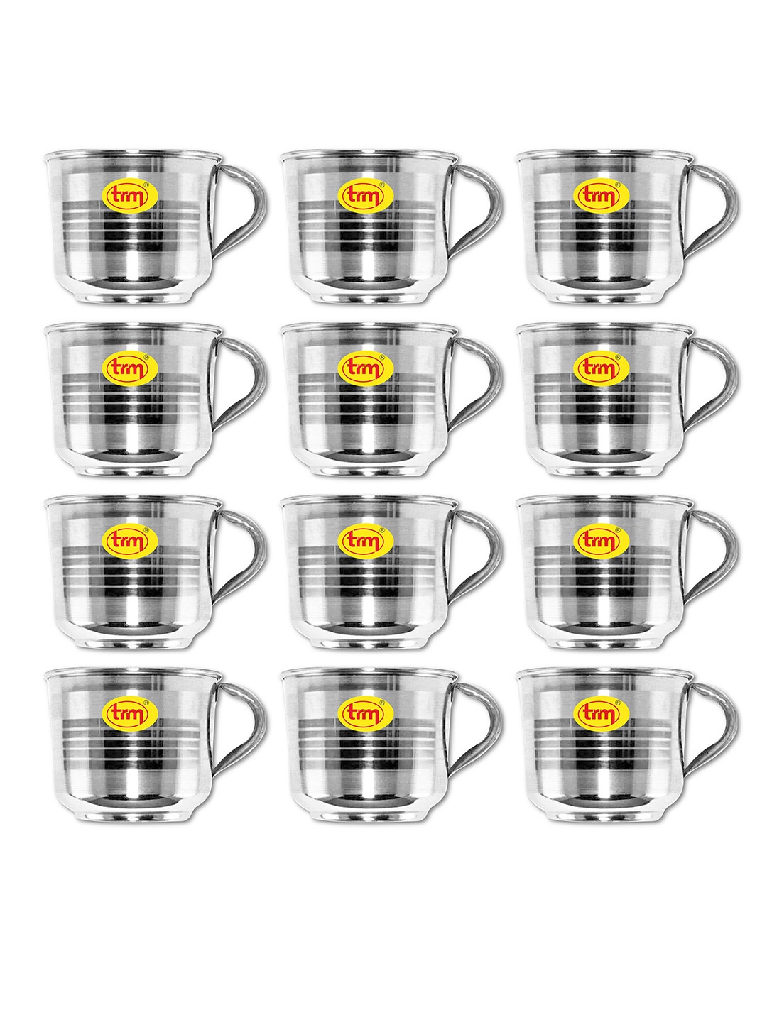 

TRM Silver-Toned Set of 12 Stainless Steel Glossy Mugs 125ml each