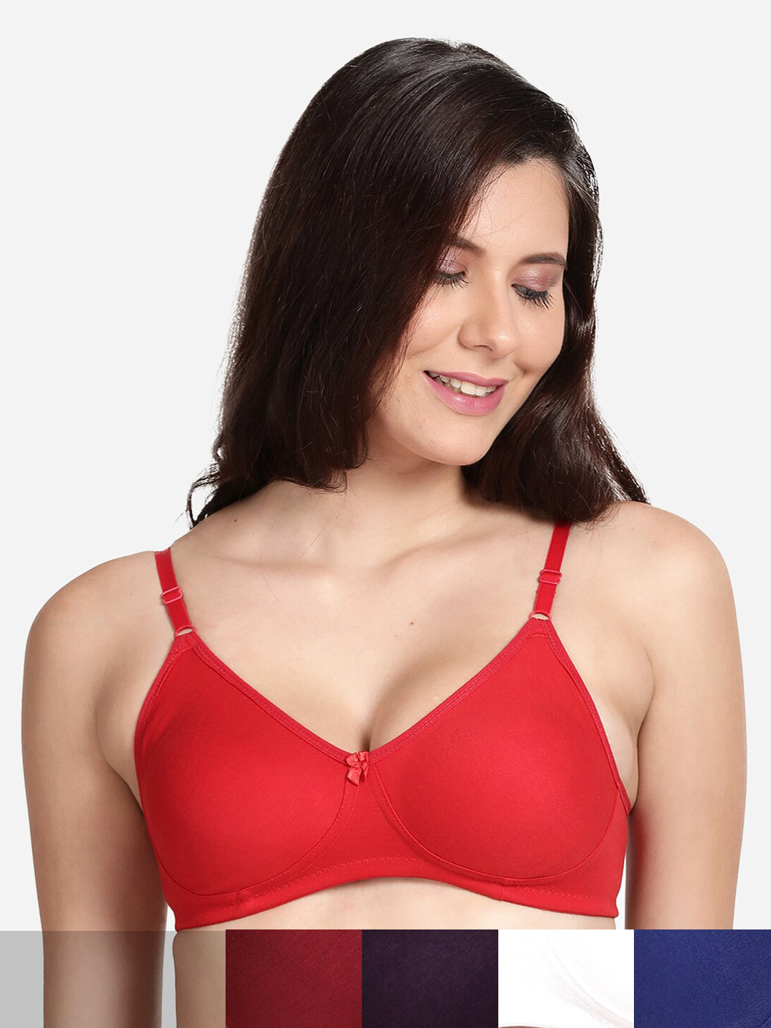 

shyaway Pack of 5 Non-Padded Seamless Cotton Bra shyl-P5-00974-32B, Maroon