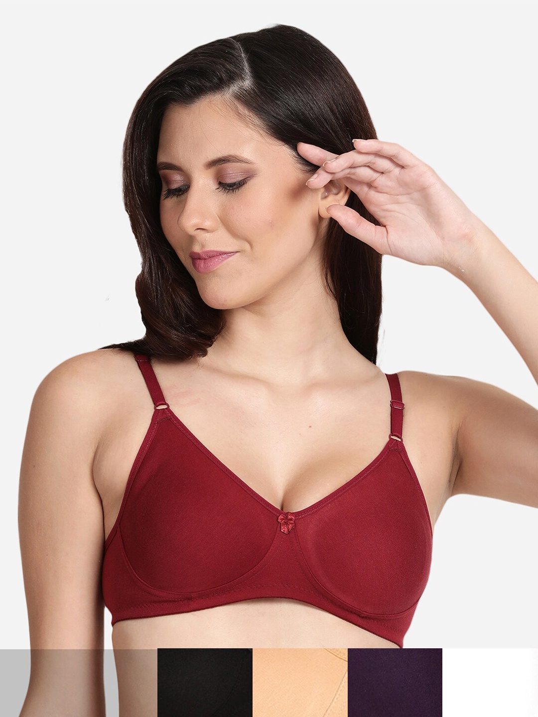 

shyaway Set of 5 Non-Padded Cotton Bra, Black
