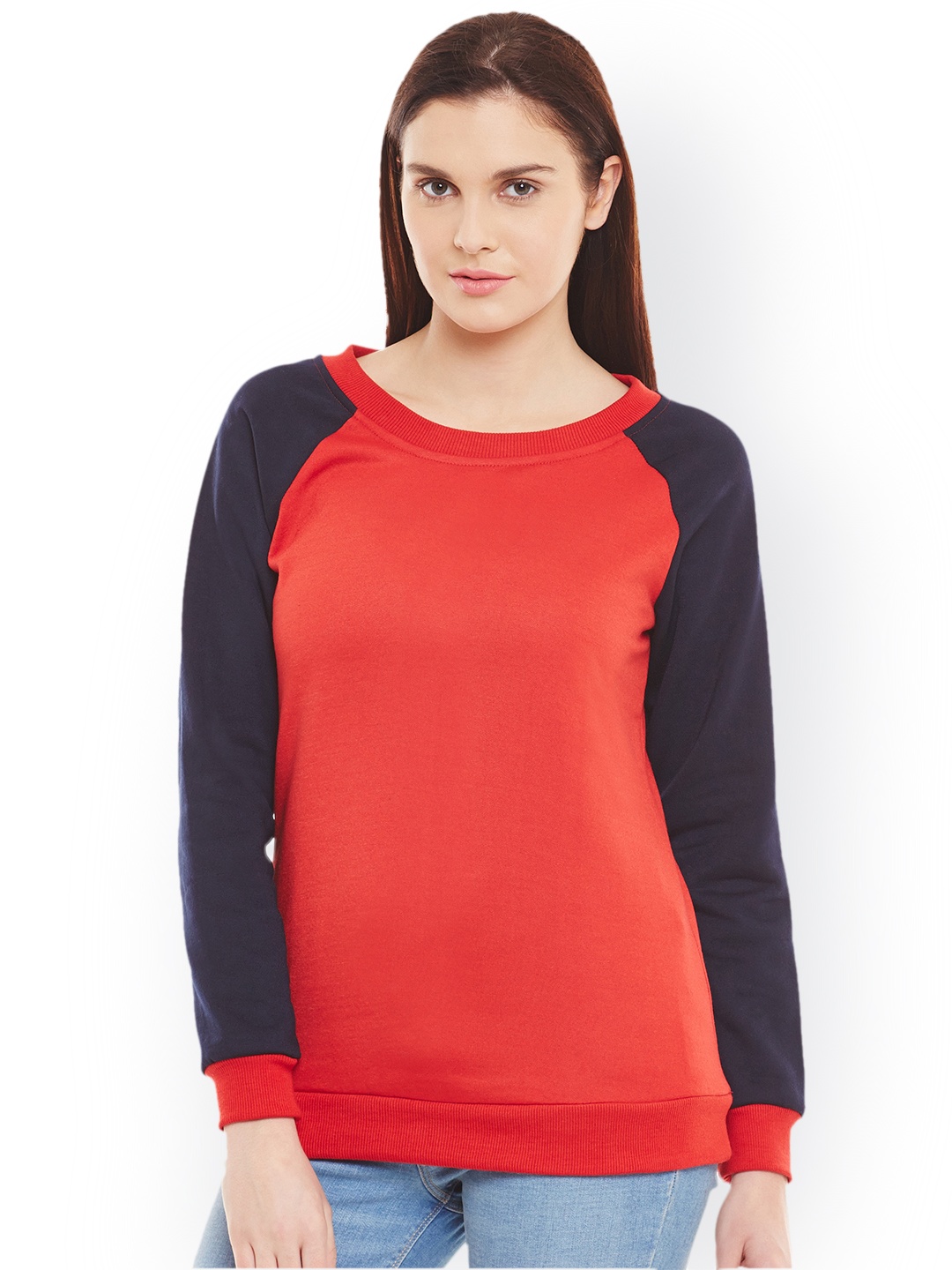 

Belle Fille Women Red & Navy Blue Solid Sweatshirt