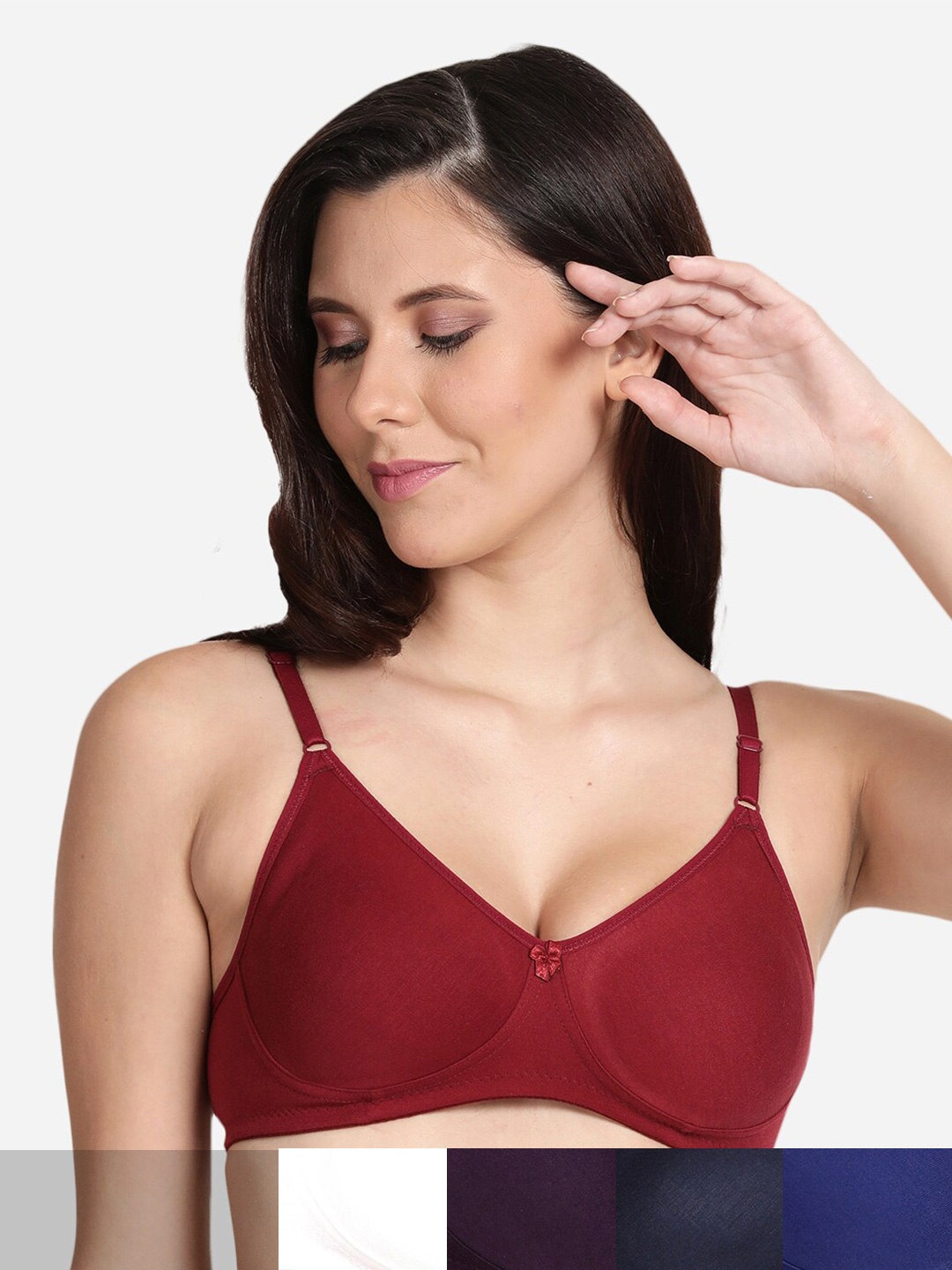 

shyaway Pack Of 5 Cotton Bra, Maroon