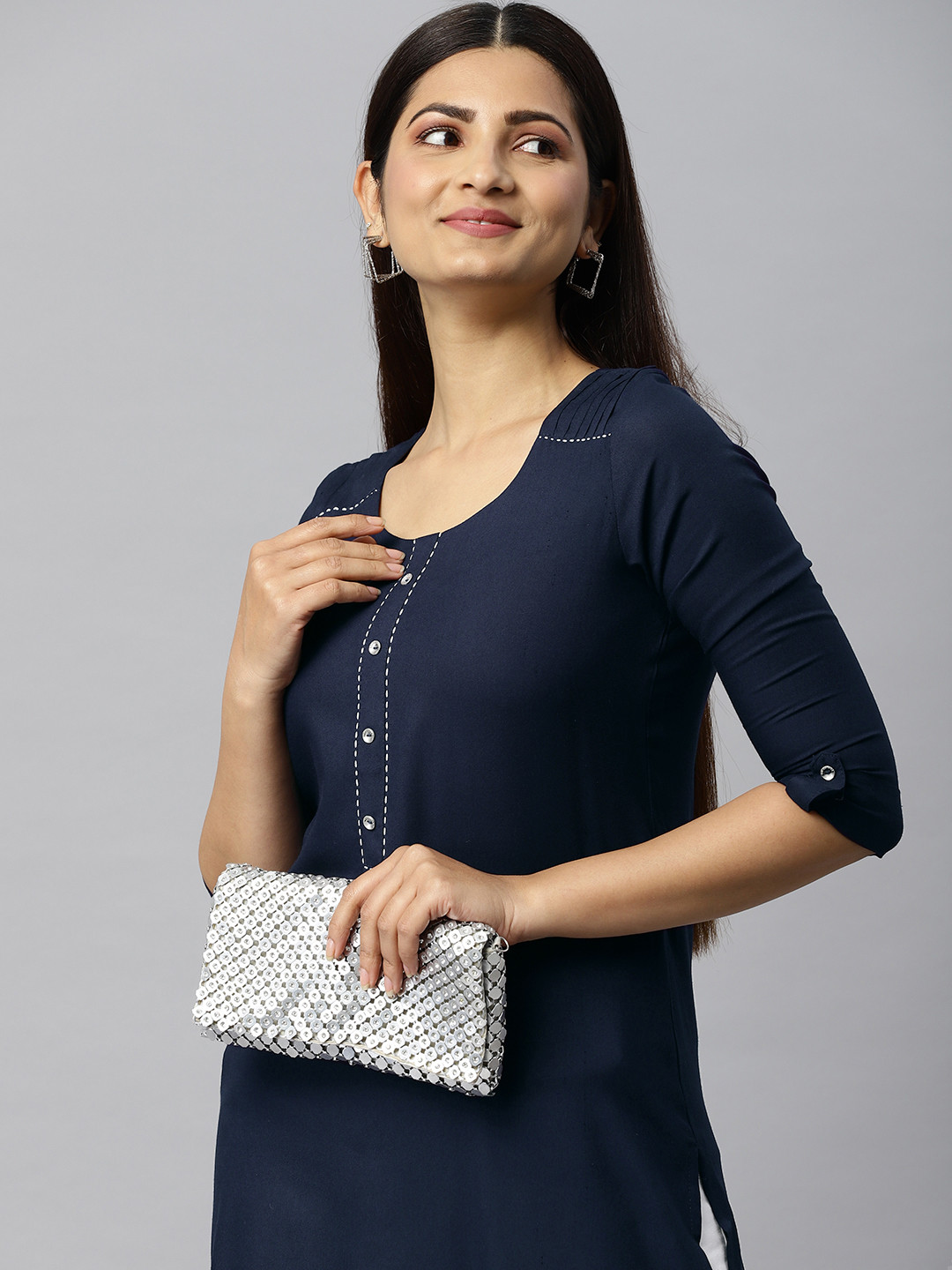 

ETIQUETTE Women Navy Blue Solid Kurti
