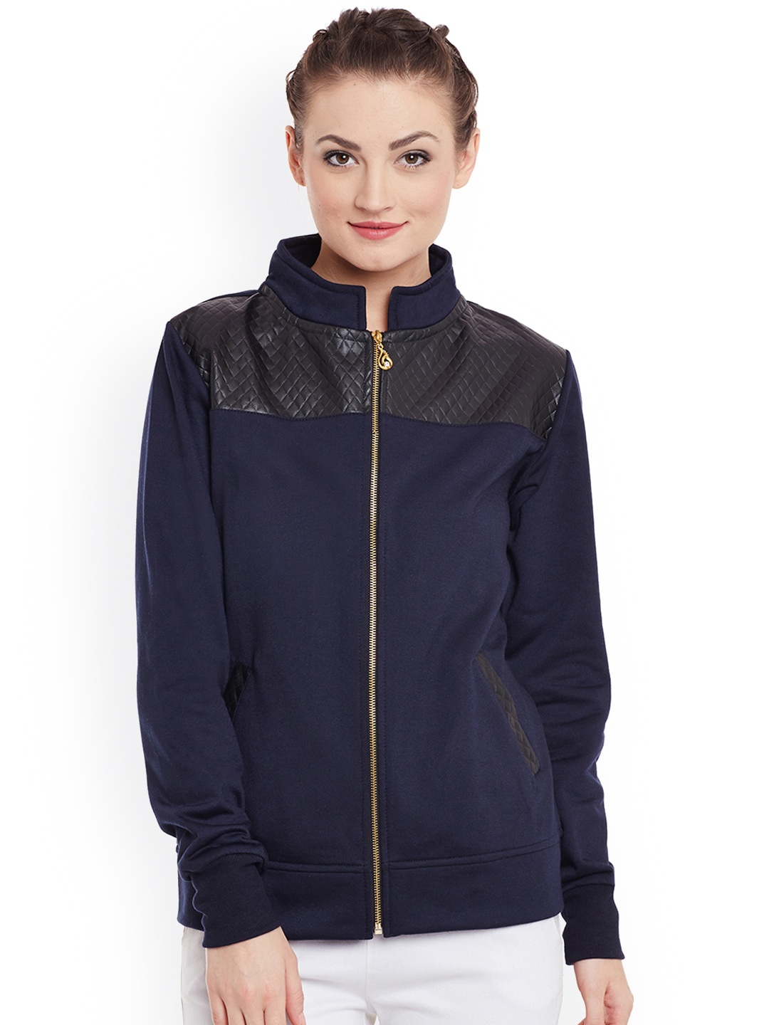 

Belle Fille Women Navy Blue Solid Jacket